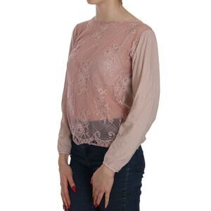 PINK MEMORIES Pink Lace See Through Long Sleeve Women's Blouse